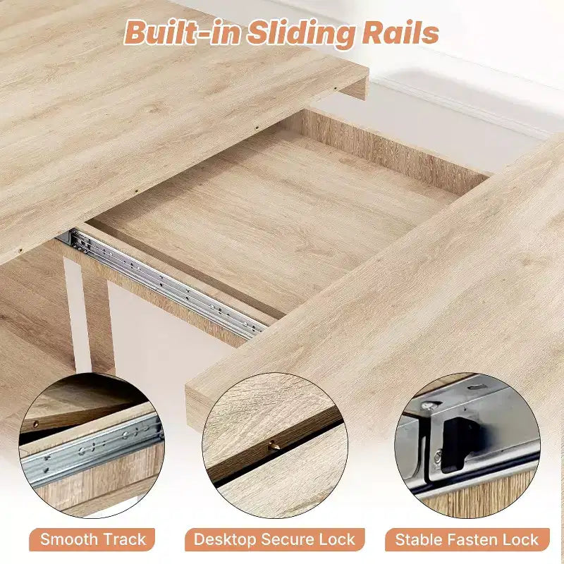 Zevemomo 63-78.7 Table de ferme extensible, Table à manger en bois 6-10 places avec rail métallique et pied central, Finition chêne pour salon et maison