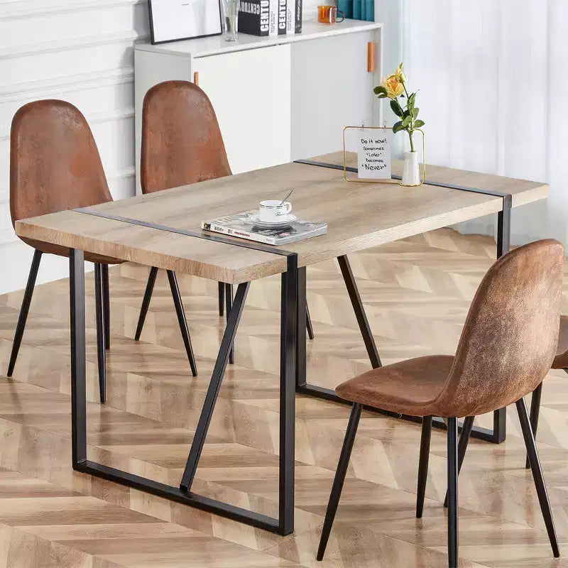 Table de salle à manger rustique industrielle pour 4 à 6 personnes, avec plateau en bois d'ingénierie de 3,8 cm d'épaisseur et pieds en métal noir, bureau rectangulaire en bois pour cuisine et salon