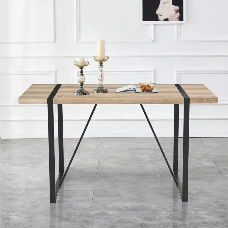 Table de salle à manger rustique industrielle pour 4 à 6 personnes, avec plateau en bois d'ingénierie de 3,8 cm d'épaisseur et pieds en métal noir, bureau rectangulaire en bois pour cuisine et salon