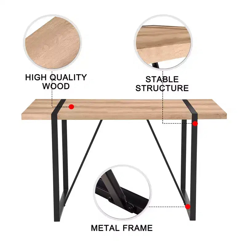 Table de salle à manger rustique industrielle pour 4 à 6 personnes, avec plateau en bois d'ingénierie de 3,8 cm d'épaisseur et pieds en métal noir, bureau rectangulaire en bois pour cuisine et salon