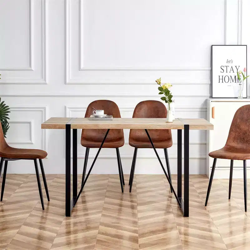 Table de salle à manger rustique industrielle pour 4 à 6 personnes, avec plateau en bois d'ingénierie de 3,8 cm d'épaisseur et pieds en métal noir, bureau rectangulaire en bois pour cuisine et salon