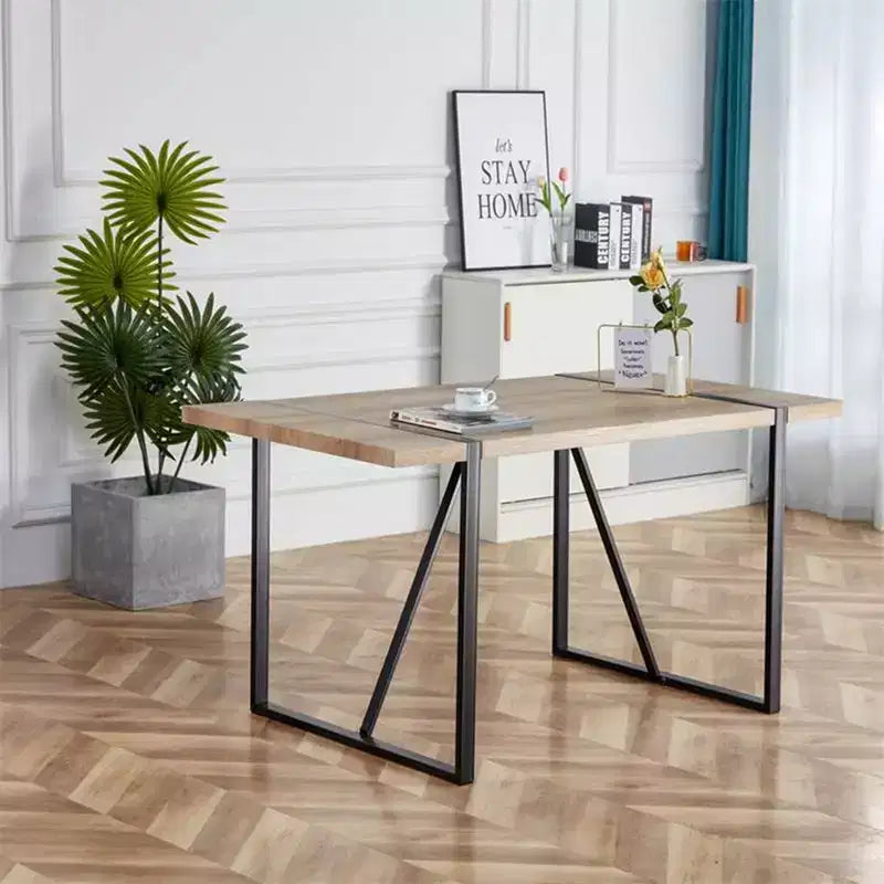 Table de salle à manger rustique industrielle pour 4 à 6 personnes, avec plateau en bois d'ingénierie de 3,8 cm d'épaisseur et pieds en métal noir, bureau rectangulaire en bois pour cuisine et salon