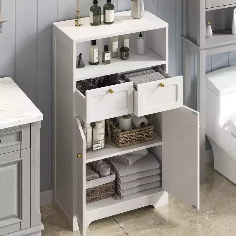 Meuble bas de salle de bain moderne avec étagère ouverte 2 portes 2 tiroirs Meuble de rangement Armoire pour salon cuisine bureau à domicile Blanc