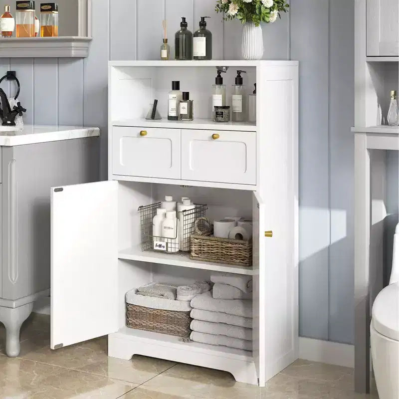 Meuble bas de salle de bain moderne avec étagère ouverte 2 portes 2 tiroirs Meuble de rangement Armoire pour salon cuisine bureau à domicile Blanc