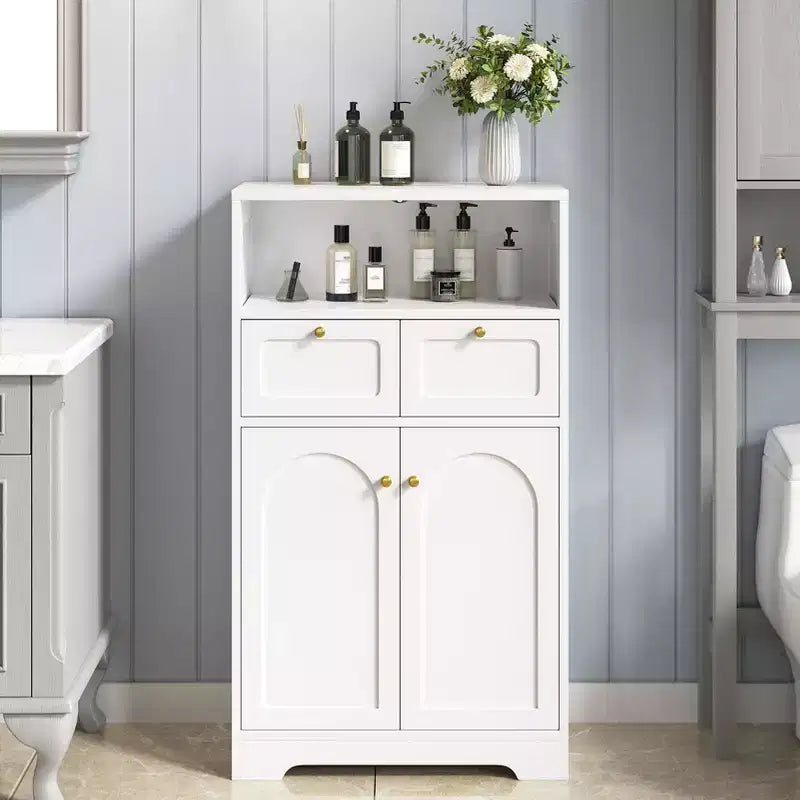 Meuble bas de salle de bain moderne avec étagère ouverte 2 portes 2 tiroirs Meuble de rangement Armoire pour salon cuisine bureau à domicile Blanc