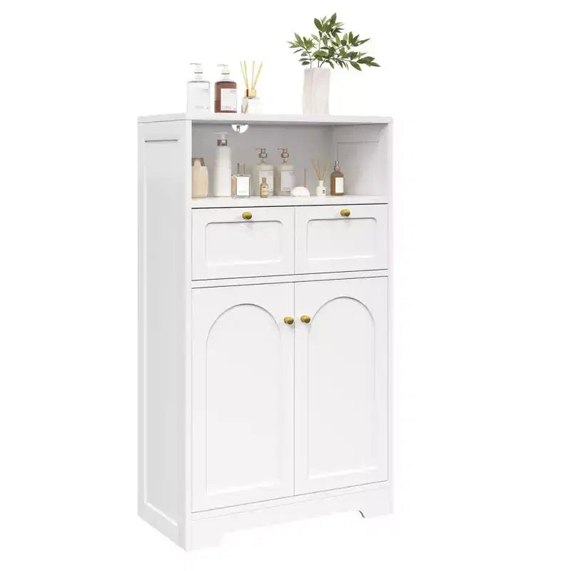 Meuble bas de salle de bain moderne avec étagère ouverte 2 portes 2 tiroirs Meuble de rangement Armoire pour salon cuisine bureau à domicile Blanc