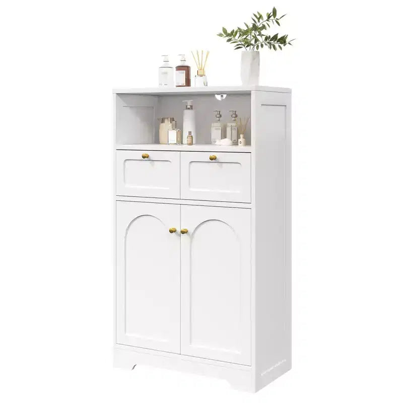 Meuble bas de salle de bain moderne avec étagère ouverte 2 portes 2 tiroirs Meuble de rangement Armoire pour salon cuisine bureau à domicile Blanc