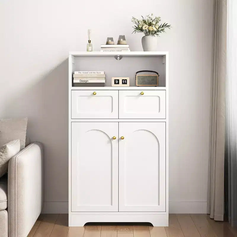 Meuble bas de salle de bain moderne avec étagère ouverte 2 portes 2 tiroirs Meuble de rangement Armoire pour salon cuisine bureau à domicile Blanc