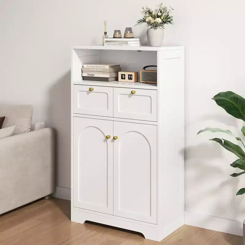 Meuble bas de salle de bain moderne avec étagère ouverte 2 portes 2 tiroirs Meuble de rangement Armoire pour salon cuisine bureau à domicile Blanc