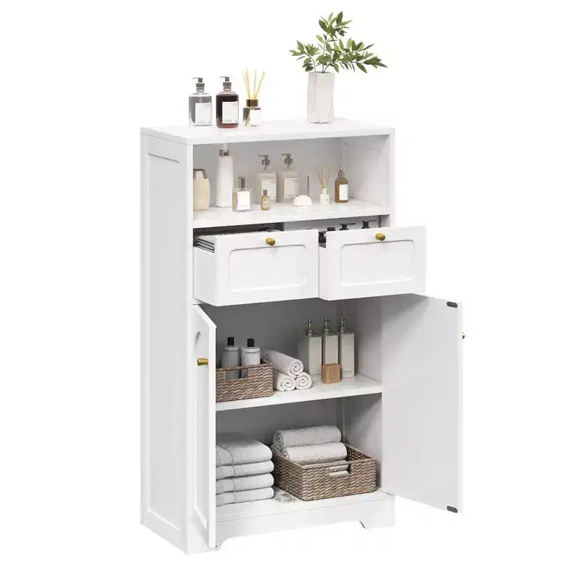Meuble bas de salle de bain moderne avec étagère ouverte 2 portes 2 tiroirs Meuble de rangement Armoire pour salon cuisine bureau à domicile Blanc