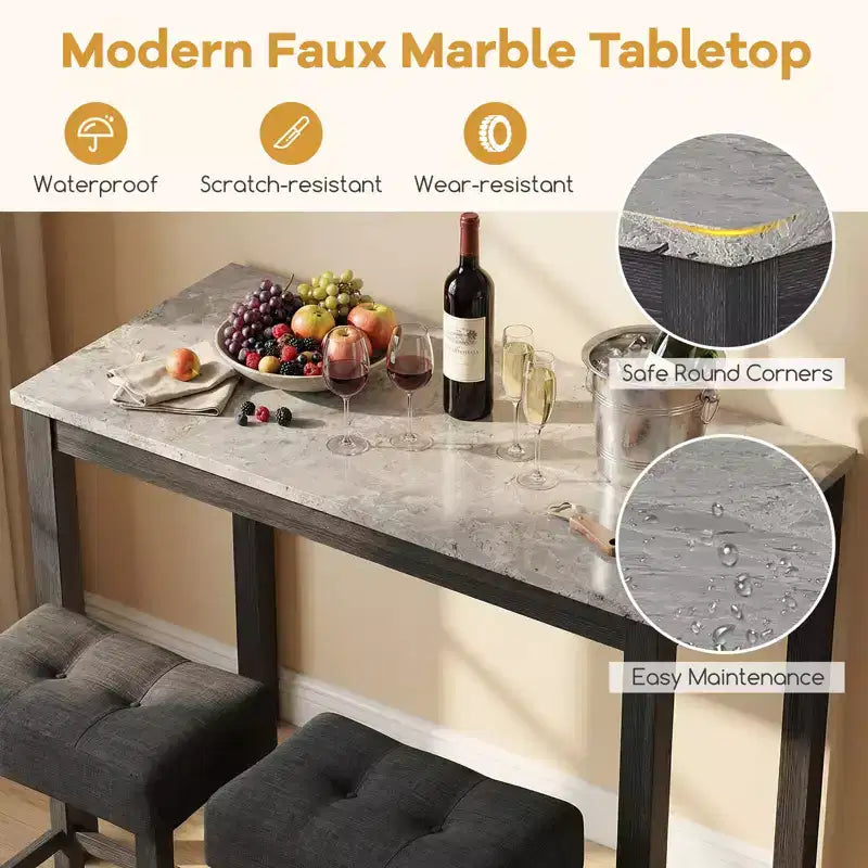 Ensemble table de bar 3 pièces avec station de charge Table de petit-déjeuner moderne hauteur comptoir