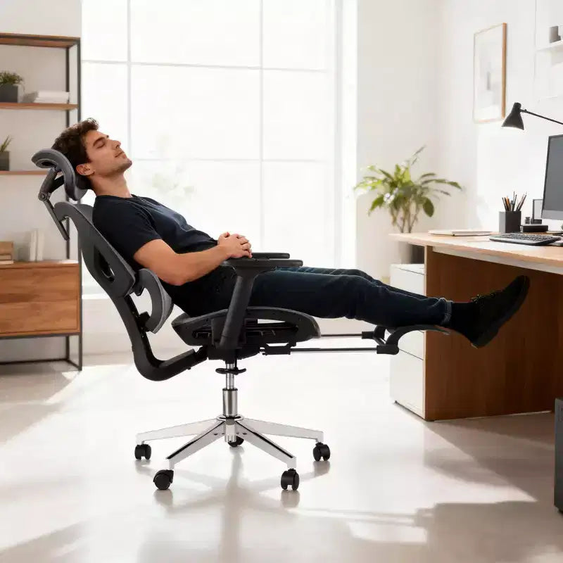 Fauteuil de bureau ergonomique à dossier haut en maille de 3e génération avec repose-pieds, accoudoirs réglables en 4D et support lombaire dynamique pour bureau à domicile