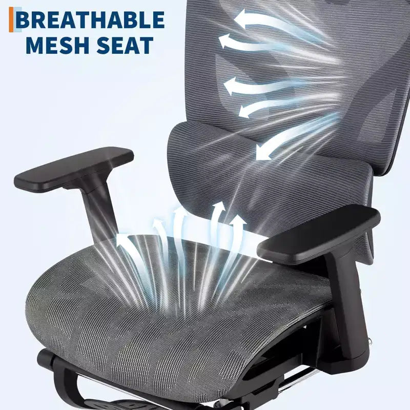 Fauteuil de bureau ergonomique à dossier haut en maille de 3e génération avec repose-pieds, accoudoirs réglables en 4D et support lombaire dynamique pour bureau à domicile