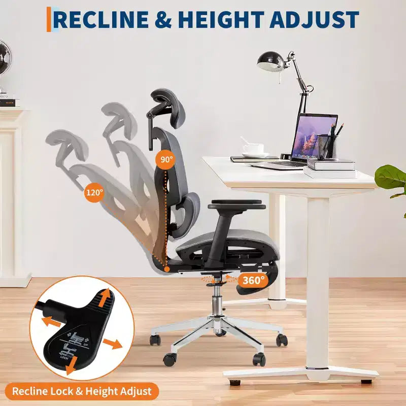 Fauteuil de bureau ergonomique à dossier haut en maille de 3e génération avec repose-pieds, accoudoirs réglables en 4D et support lombaire dynamique pour bureau à domicile