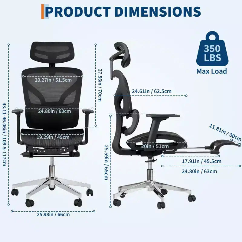 Fauteuil de bureau ergonomique à dossier haut en maille de 3e génération avec repose-pieds, accoudoirs réglables en 4D et support lombaire dynamique pour bureau à domicile