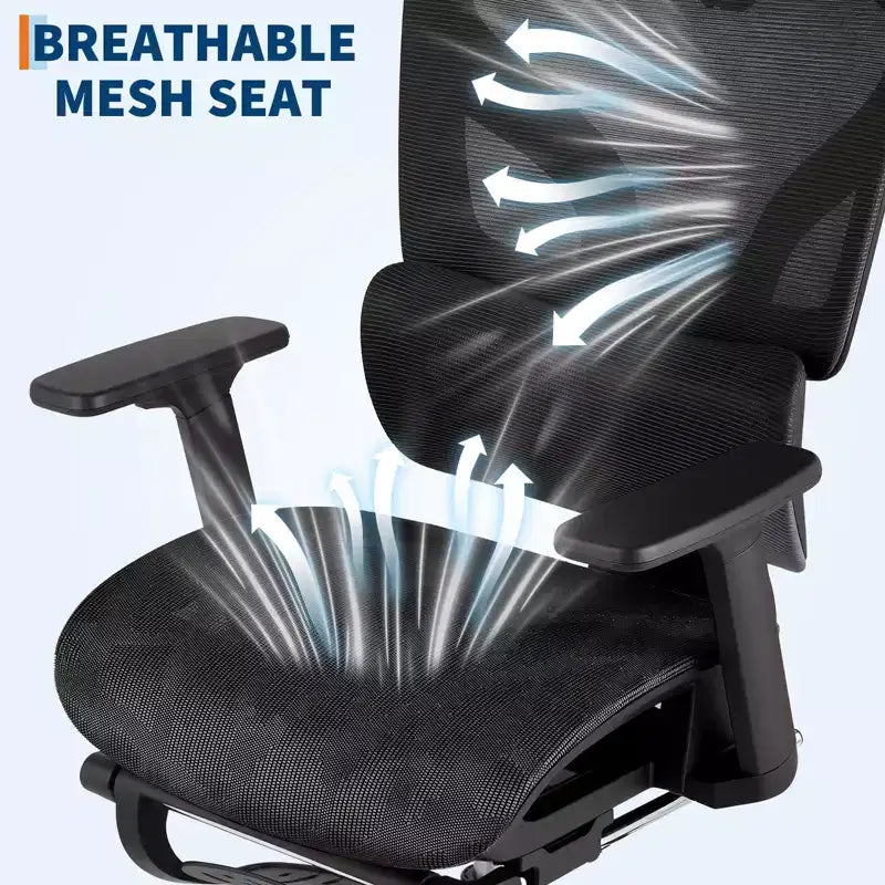 Fauteuil de bureau ergonomique à dossier haut en maille de 3e génération avec repose-pieds, accoudoirs réglables en 4D et support lombaire dynamique pour bureau à domicile