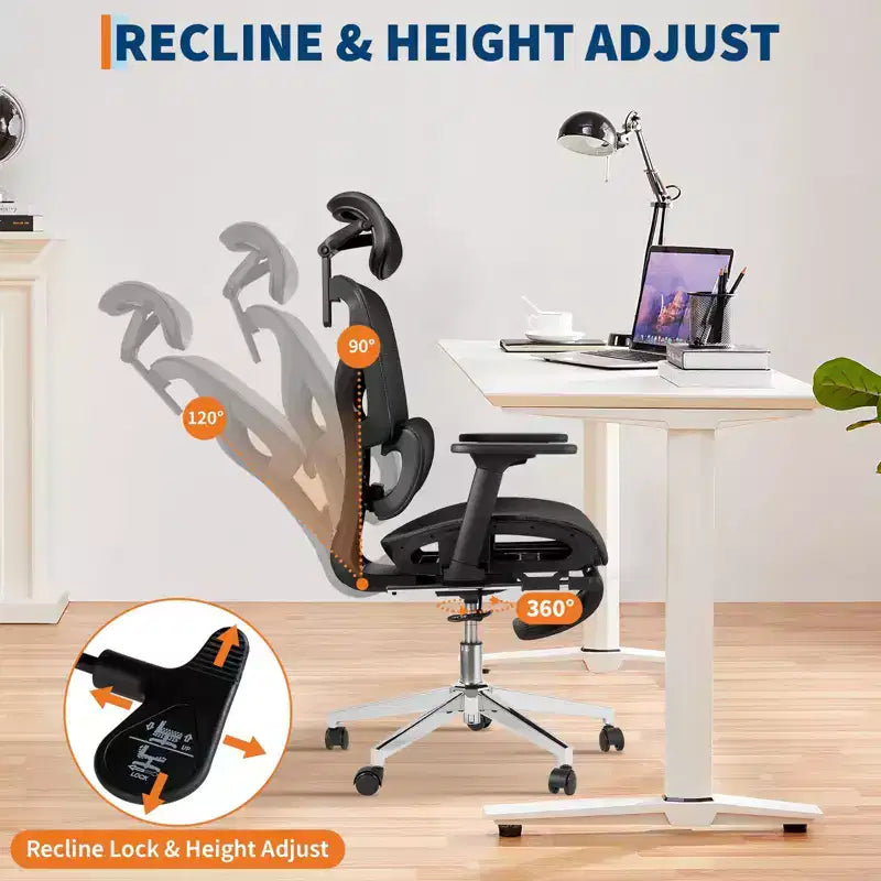 Fauteuil de bureau ergonomique à dossier haut en maille de 3e génération avec repose-pieds, accoudoirs réglables en 4D et support lombaire dynamique pour bureau à domicile