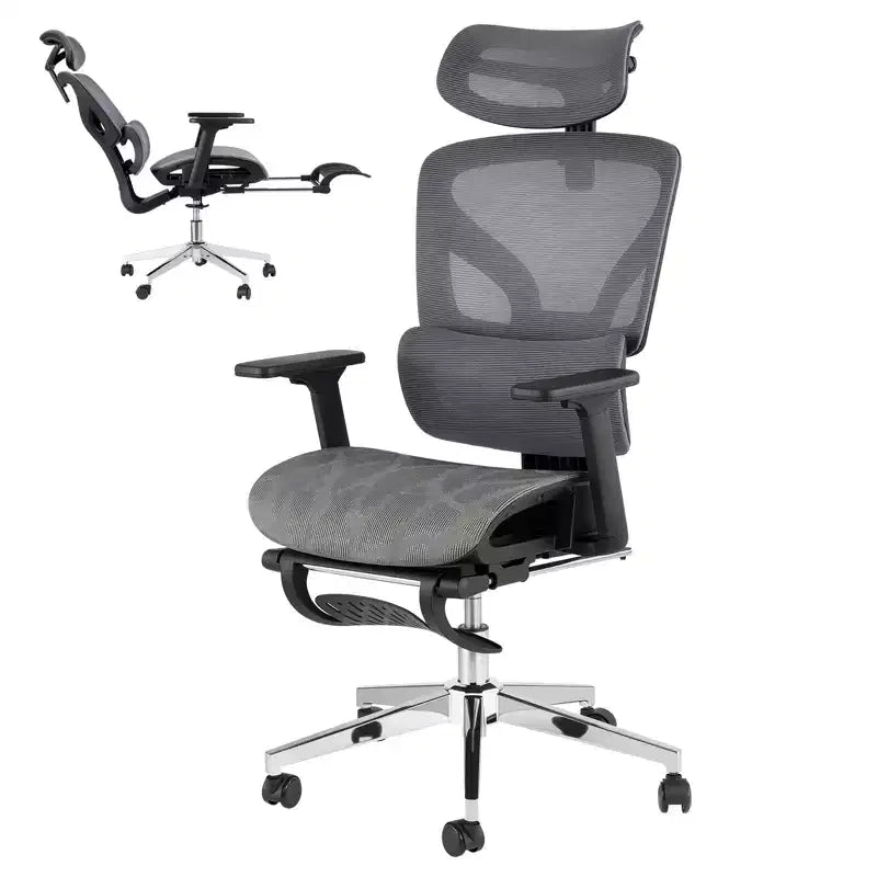 Fauteuil de bureau ergonomique à dossier haut en maille de 3e génération avec repose-pieds, accoudoirs réglables en 4D et support lombaire dynamique pour bureau à domicile