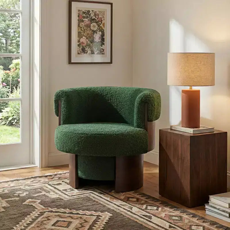 Fauteuil pivotant à 360°, fauteuil baril, fauteuil simple, fauteuil club rembourré, fauteuil de salon