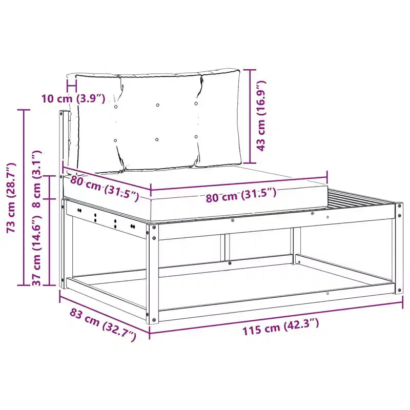 Canapé d'extérieur avec coussin naturel 45,28 x 32,68 x 28,74 po