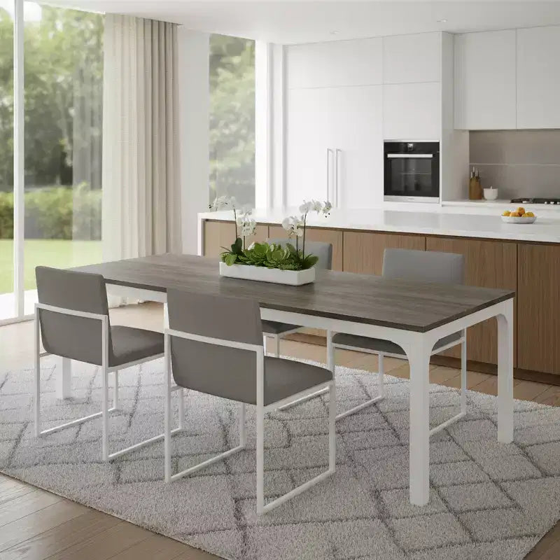 Table à manger en bois et fer, gris et blanc, 46