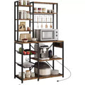 7-Tier Bakers Rack with Power Outlet  Large Microwave Stand & Coffee Bar  2 Wire Drawers, Hooks,Freestanding Kitchen Oven Shelf  For Kitchen