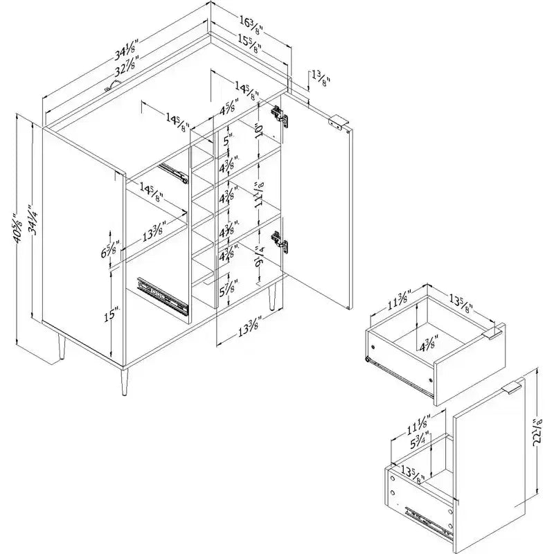 Bahut 2 portes avec rangements Noyer