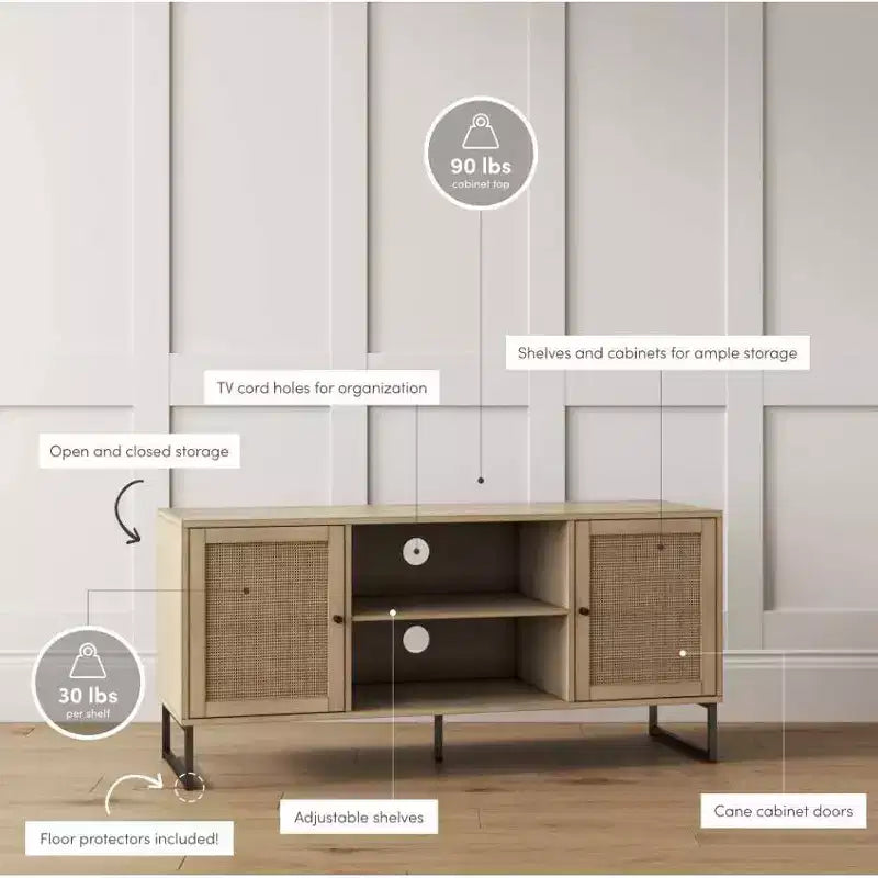 Meuble TV en rotin Mina pour téléviseurs jusqu'à 50" chêne
