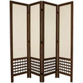 5 1/2ft. Tall 4 Panels Open Lattice Fabric Room Divider Burnt Brown - Oriental Furniture: Hardwood Frame, No Assembly Required