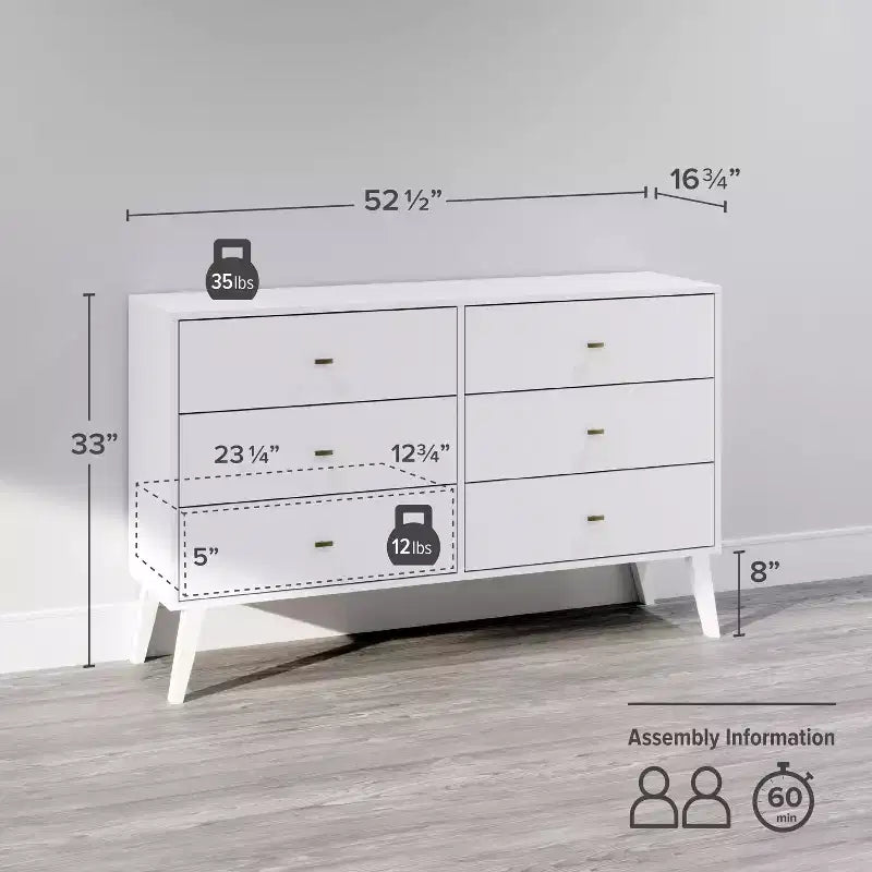 Commode Mid-Century Moderne à 6 tiroirs