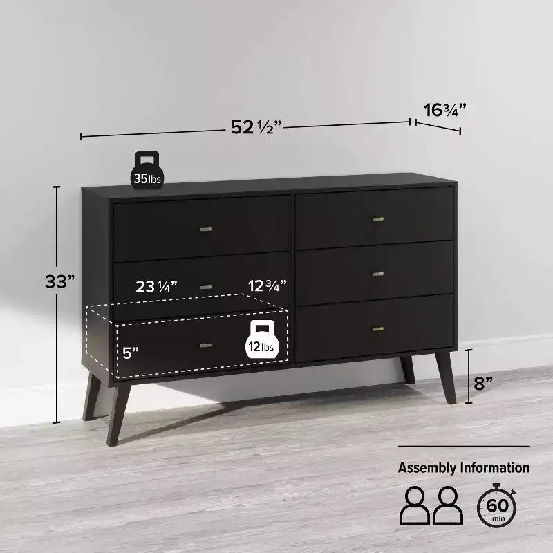 Commode Mid-Century Moderne à 6 tiroirs
