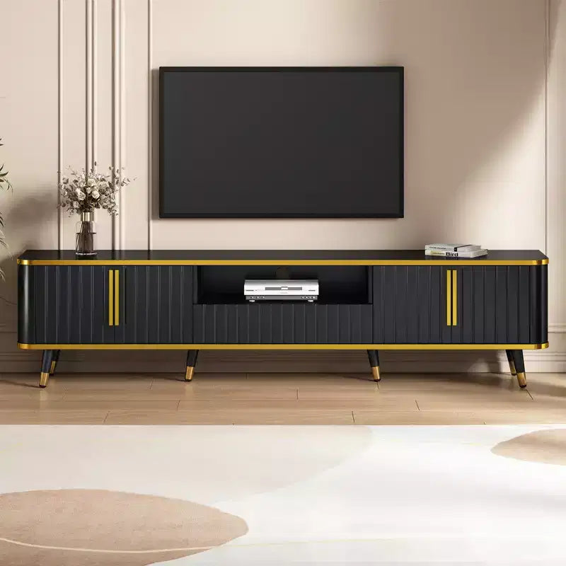 Meuble TV minimaliste de 78,8 po avec étagère de rangement ouverte pour téléviseurs jusqu'à 85 po, console multimédia pratique avec un tiroir et 2 armoires