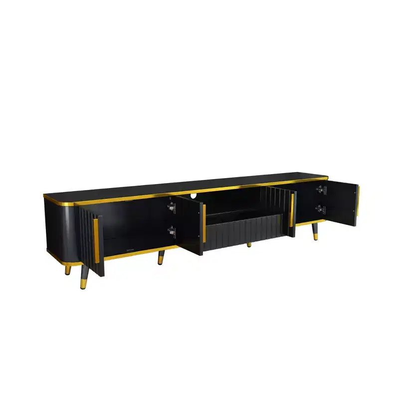 Meuble TV minimaliste de 78,8 po avec étagère de rangement ouverte pour téléviseurs jusqu'à 85 po, console multimédia pratique avec un tiroir et 2 armoires
