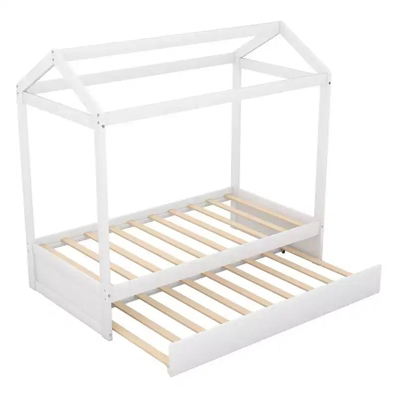 Cadre de lit double en bois avec lit gigogne double, facile à monter, sommier plateforme, support de matelas à lattes