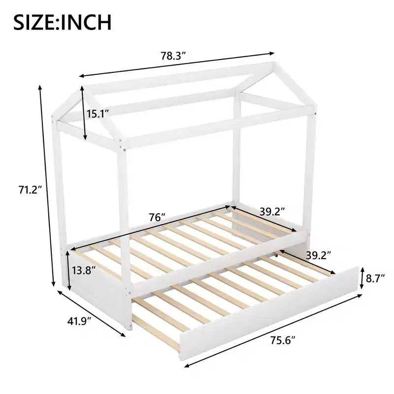 Cadre de lit double en bois avec lit gigogne double, facile à monter, sommier plateforme, support de matelas à lattes